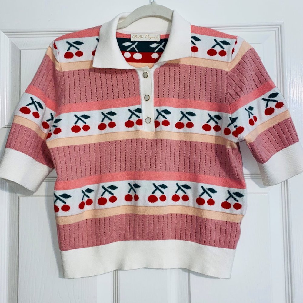 Belle Poque Retro Cherries Sweater - Pretty In Pink Retro Style